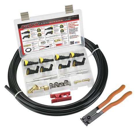 metal fuel line repair kit in a red box|fuel tank repair kit auto zone.